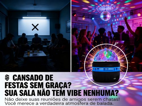 Luz de Festa LED Giratória para Casa, Boate e Festas - Luz Colorida USB