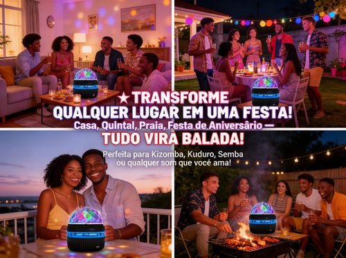 Luz de Festa LED Giratória para Casa, Boate e Festas - Luz Colorida USB