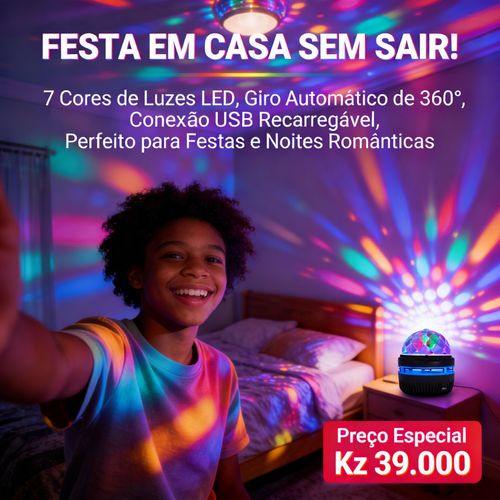 Luz de Festa LED Giratória para Casa, Boate e Festas - Luz Colorida USB