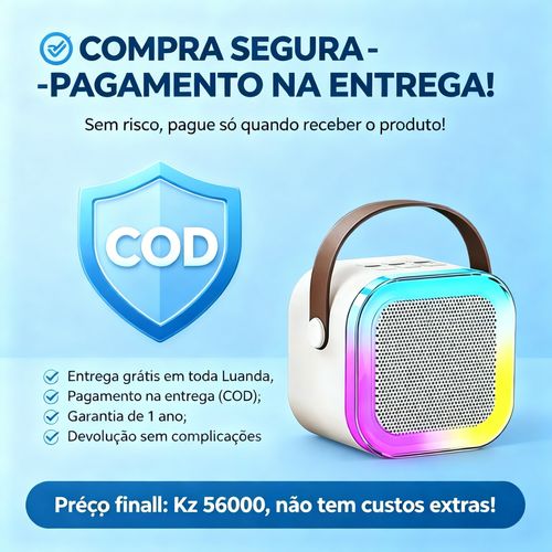 🎤 G6 Mini Karaokê Portátil - Alto-falante Bluetooth com Microfone e Luzes RGB - Entrega Grátis Luanda
