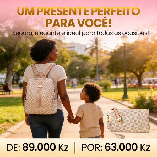 Mochila Geométrica Feminina com Necessaire Grátis - Moda Angola 🎒