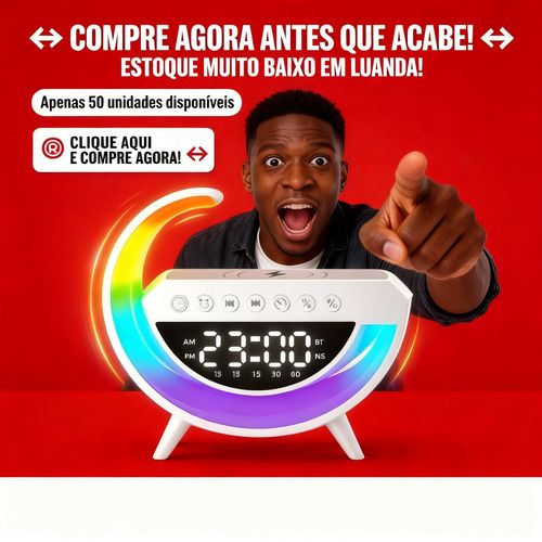 Relógio Despertador Inteligente com Luz Colorida, Carregamento Sem Fio para Celular e Bluetooth – Ideal para Quarto, Crianças e Adultos em Angola💥