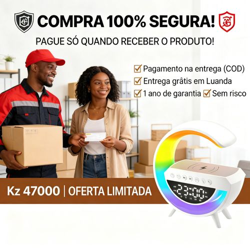Relógio Despertador Inteligente com Luz Colorida, Carregamento Sem Fio para Celular e Bluetooth – Ideal para Quarto, Crianças e Adultos em Angola💥