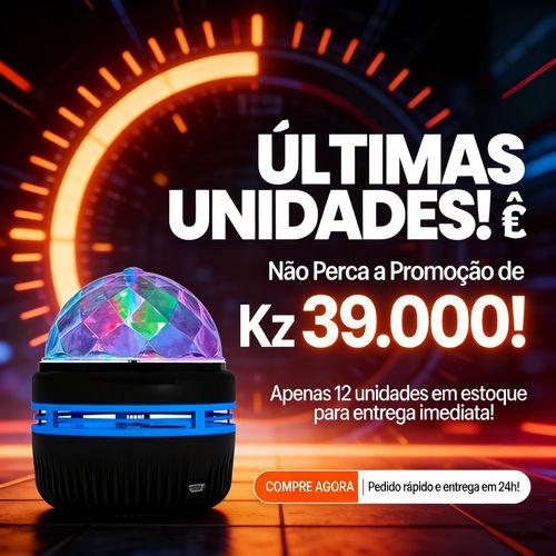Luz de Festa LED Giratória para Casa, Boate e Festas - Luz Colorida USB