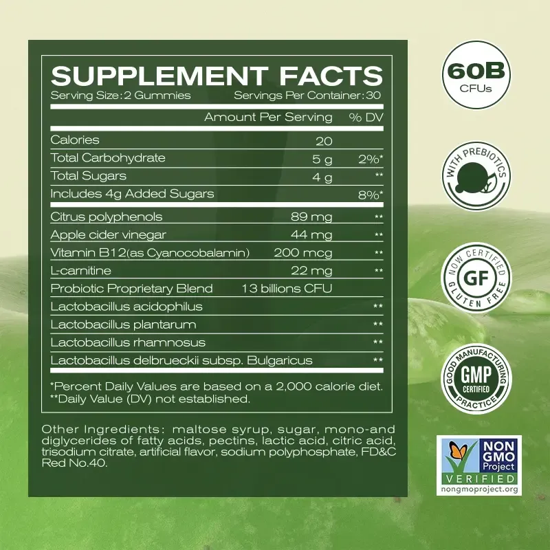 Apple Cider Vinegar Gummies Formulated to Support Normal Energy Levels & Gut Health - Supports Digestion, Detox & Cleansing - ACV Gummies WVIT B12 Dietary Edible Fitness