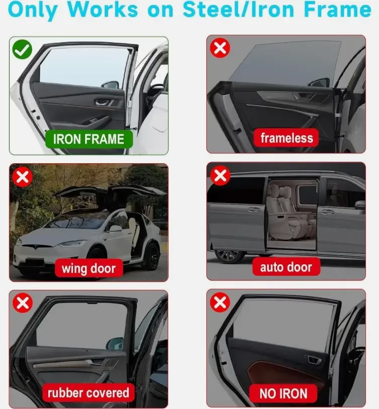 2PCS Car Magnetic Double-Layer Nylon Translucent Sun Shade, Rear Side Window Curtain Cover for Car, Automotive Exterior Sunshades, Sun Shade For Car, Magnetic Sunshades