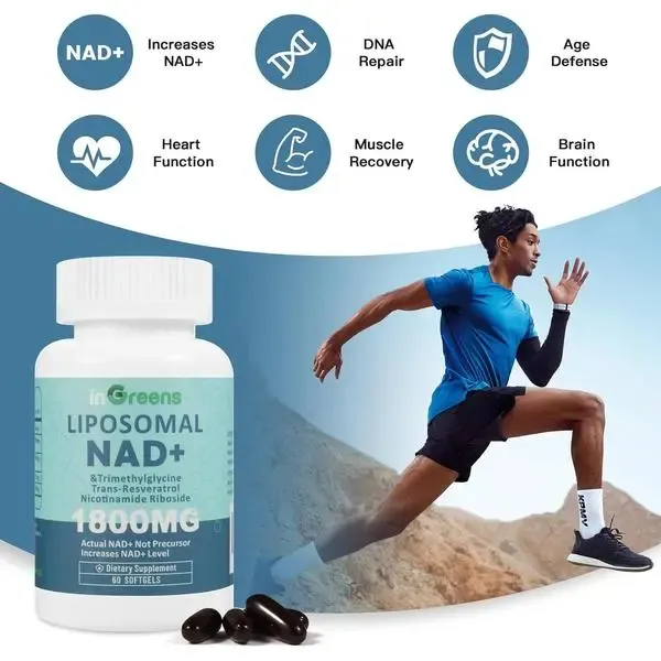 Liposomal NAD+ Supplement 1800 mg with Nicotinamide Riboside, Trans Resveratrol & Trimethylglycine, Replaces NMN, Boosts NAD+, Aging Defense & Cellular Energy Support, High Absorption Formula, 120 Softgelsv