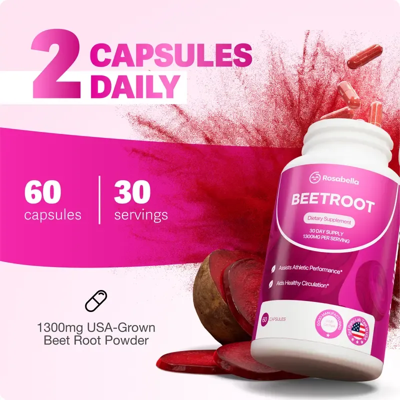Rosabella Organic Beetroot Capsules (1300mg) for Blood Flow & Heart Health