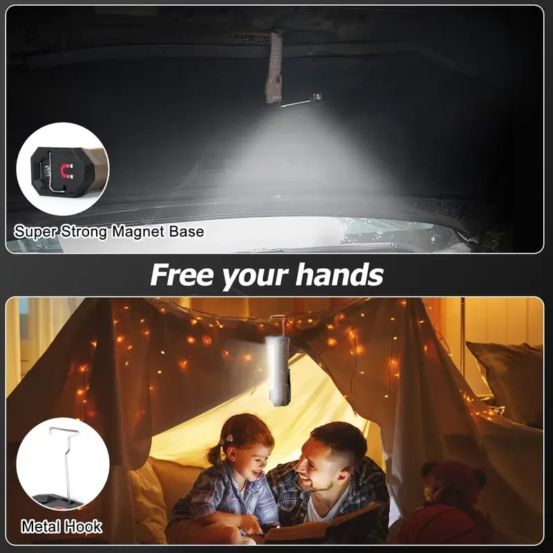 Rechargeable LED Work Light – 5 Modes Flashlight with Magnetic Base, Hanging Hook, 180° Rotating, Portable for Car Repair, Garage, Camping