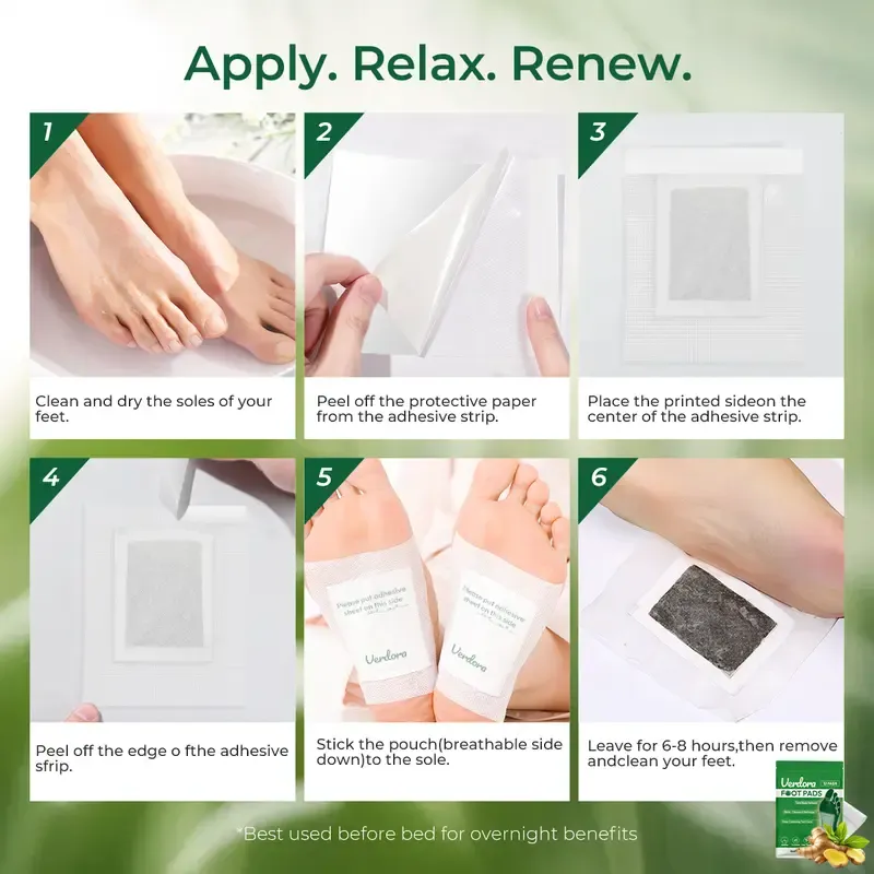 Deep Cleansing Foot Pads,Natural Detox Footpatch, Bamboo Vinegar Ginger Powder Foot Pad for Foot Care,Adhesive Sheets,Relaxation Improve Sleep Detoxpads