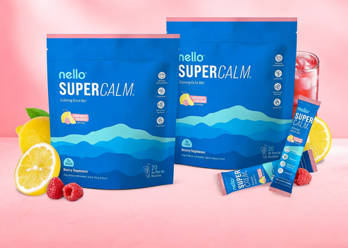 Nello Supercalm Calming Drink Mix with KSM-66 Ashwagandha Vitamin D3 Magnesium & L-Theanine Supports Cortisol Balance Mood Sleep 20 Servings Travel Packets Dietary Supplement