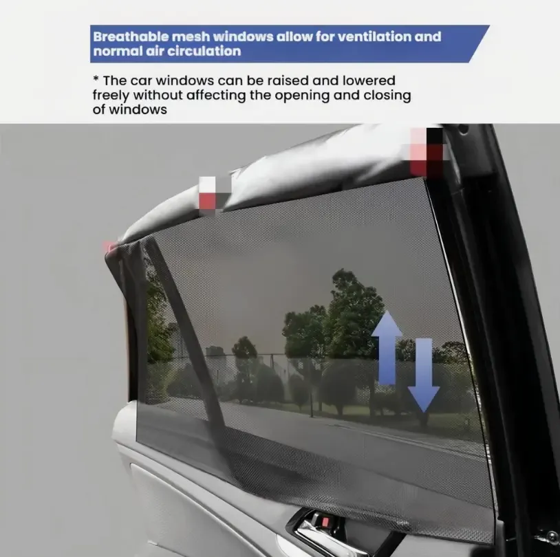 2PCS Car Magnetic Double-Layer Nylon Translucent Sun Shade, Rear Side Window Curtain Cover for Car, Automotive Exterior Sunshades, Sun Shade For Car, Magnetic Sunshades