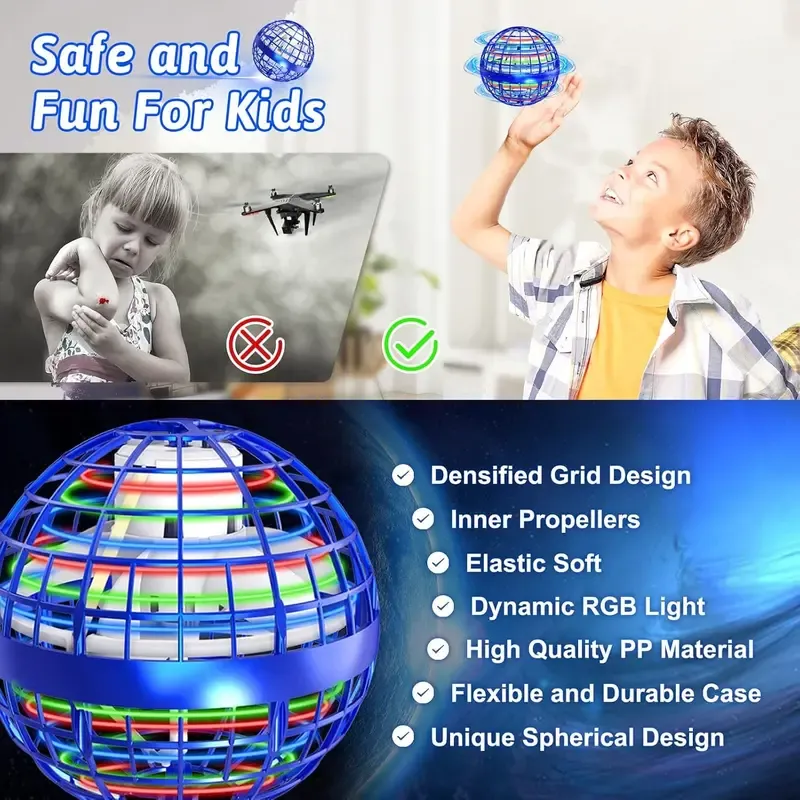 🛸Ufo Smart Inductive Spinning Ball Magic Flying 🤖Ball Levitation Ball Fingertip Glowing Magic Ball Stress Relief Toy for Kids,🌀360°Rotating Hand Controlled Drone Orbit,🖐️Hand Controlled Mini Drone with Led Lights, 🤖Cool Toys Gift for Boys & Girls