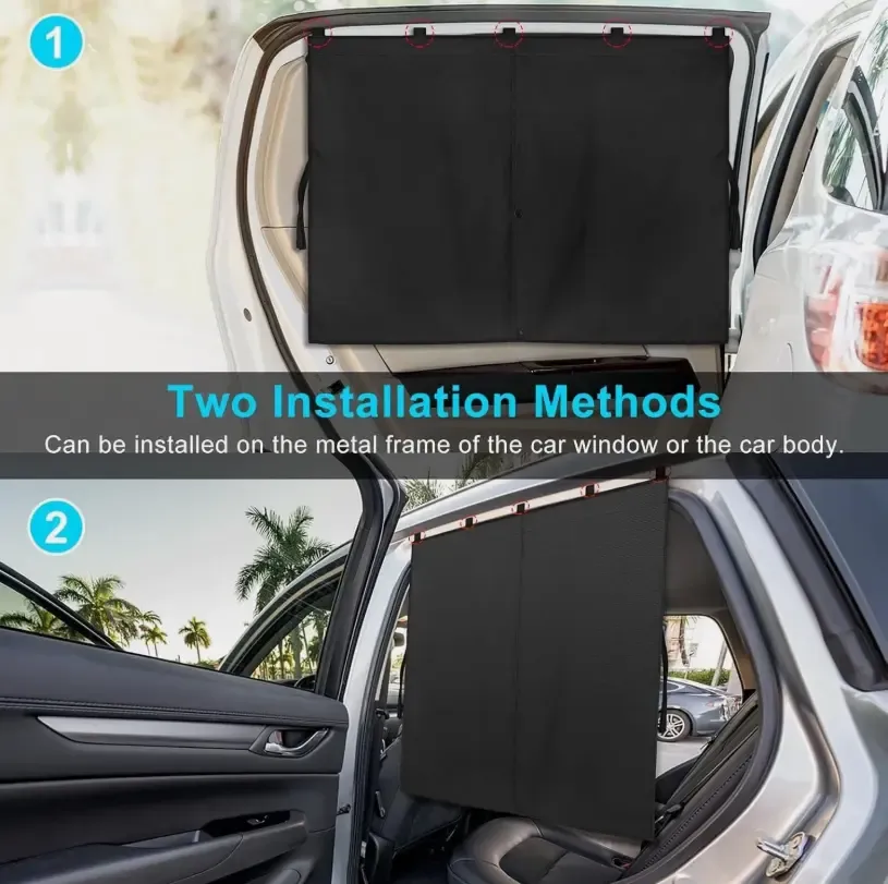 2PCS Car Magnetic Double-Layer Nylon Translucent Sun Shade, Rear Side Window Curtain Cover for Car, Automotive Exterior Sunshades, Sun Shade For Car, Magnetic Sunshades