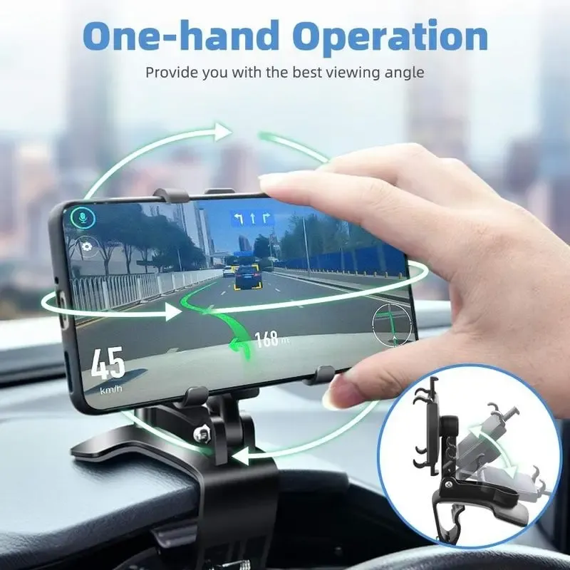 360 Degree Rotation Dashboard Car Phone Holder - Multifunctional One Hand Operation Clip Design Phone Mount Suitable 4-6.5 inch phones - Car accessories