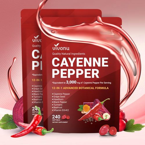 Vivonu Cayenne Pepper Softgels Supplement 240 Count with Vitamin E D3 K2 & Extracts of Grape Seed Hawthorn Beetroot for Leg Vein Heart Blood Vessel Health - Healthcare - Dietary