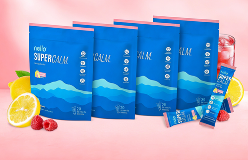 Nello Supercalm Calming Drink Mix with KSM-66 Ashwagandha Vitamin D3 Magnesium & L-Theanine Supports Cortisol Balance Mood Sleep 20 Servings Travel Packets Dietary Supplement