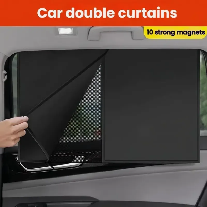 2PCS Car Magnetic Double-Layer Nylon Translucent Sun Shade, Rear Side Window Curtain Cover for Car, Automotive Exterior Sunshades, Sun Shade For Car, Magnetic Sunshades