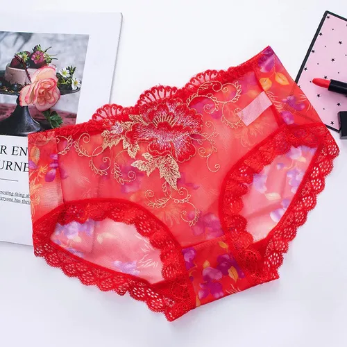 7 pieces of sweet mesh transparent lace flower underwear in plus size