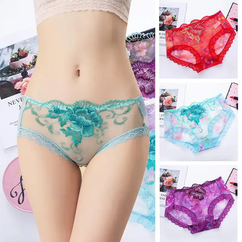 7 pieces of sweet mesh transparent lace flower underwear in plus size