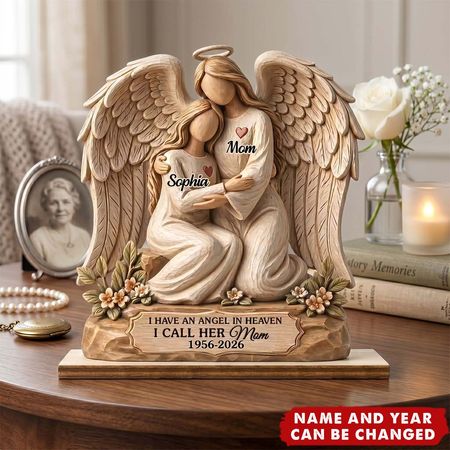 Wrapped In Heavenly Love - Personalized 2-Layered Wooden Plaque, Gift For Loss of Mom
