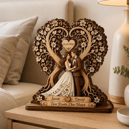 Two Roots One Heart - Personalized Customized 2-layered Wooden Plaque - Sweet Love Gift For Couples, Wife, Husband