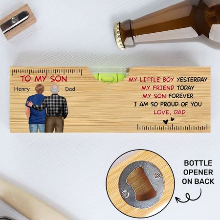 My Son Forever - Personalized Wooden Spirit Level Bottle Opener