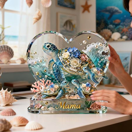 Personalised Mama Turtle & Baby Turtles Acrylic Plaque – Custom Names for Mom and Kids