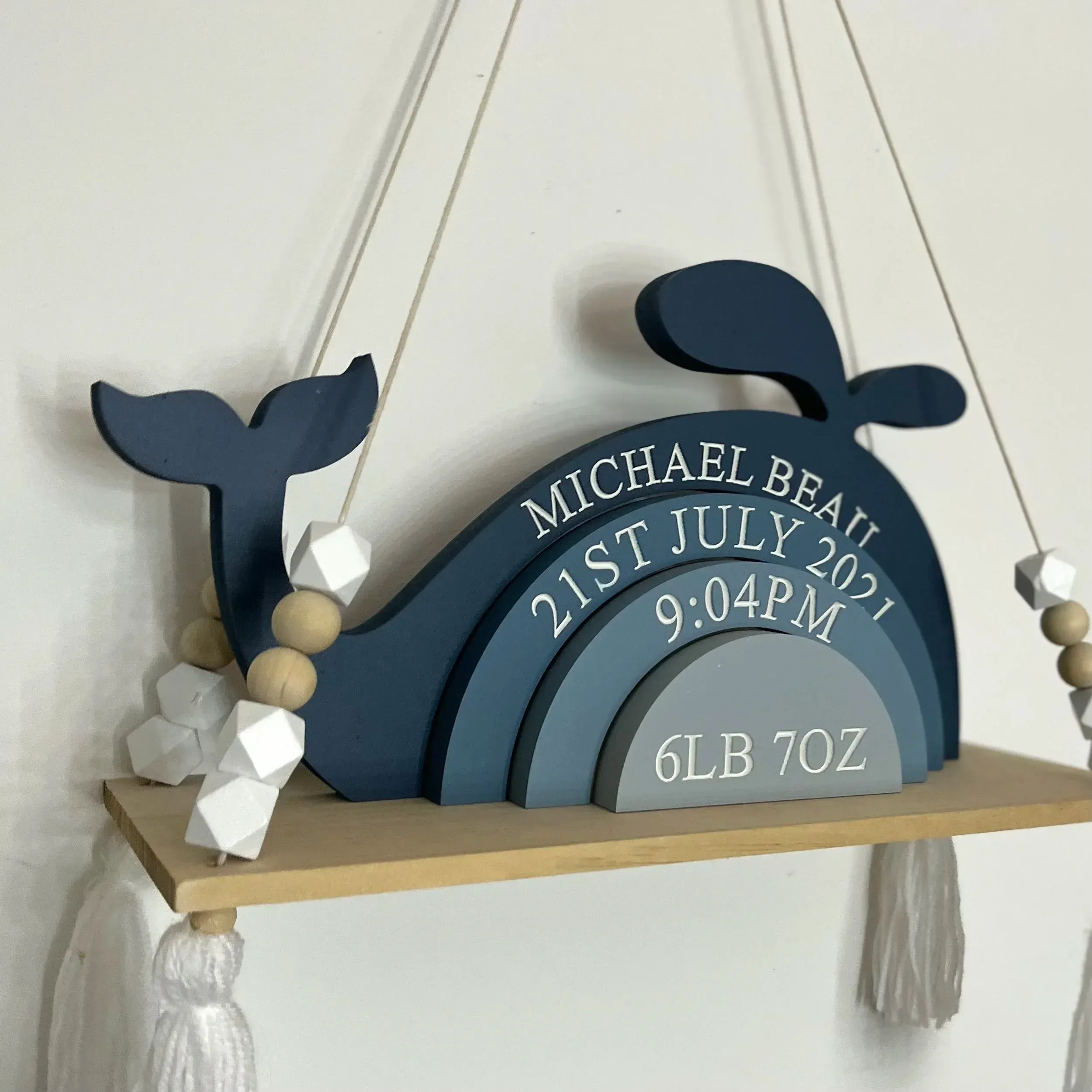 Personalized Whale Stacking Blocks — Creative Birth Record Keepsake