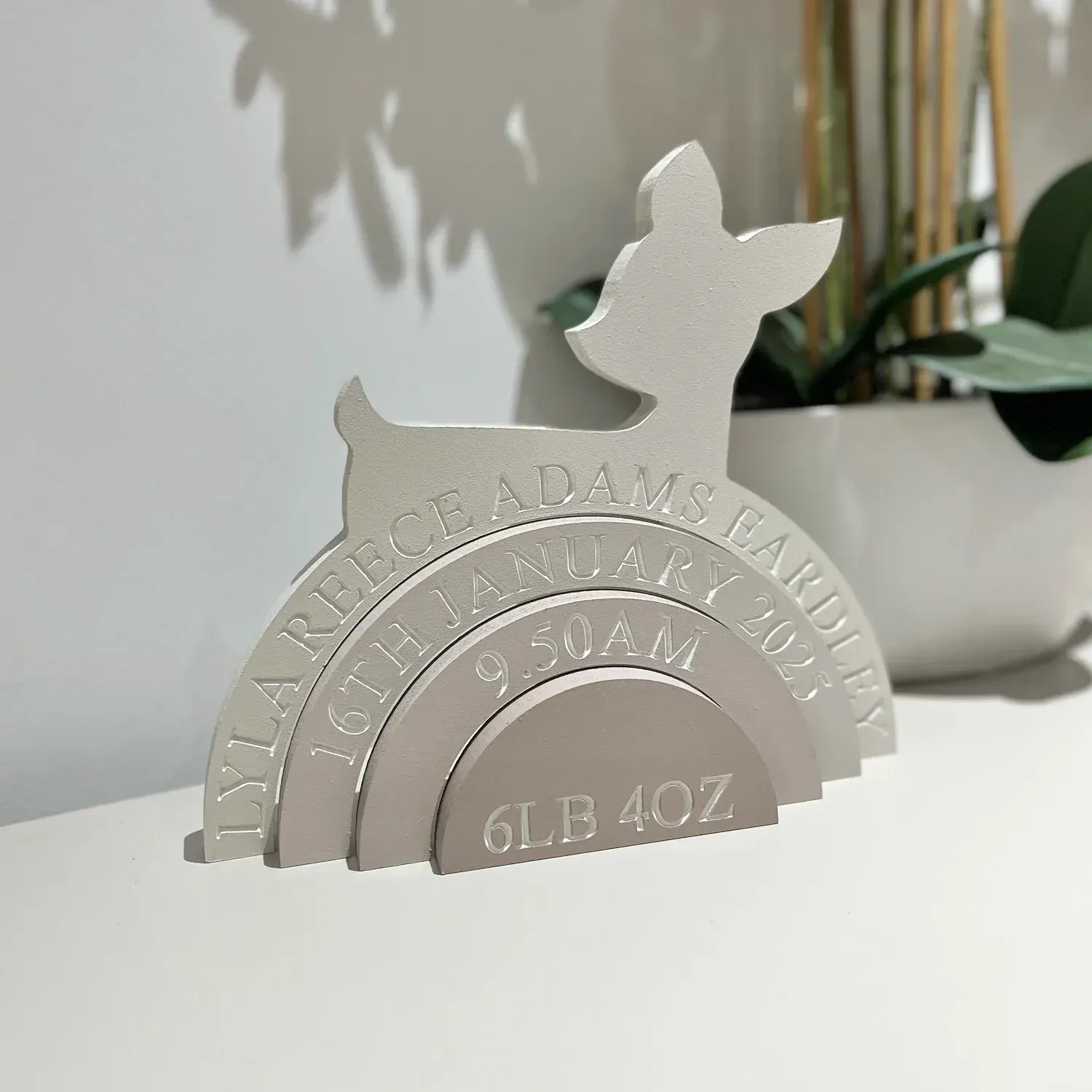 Personalized Deer Stacking Toy — Creative Birth Keepsake