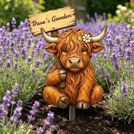 Personalized Highland Cow Steel Garden Stake Sign