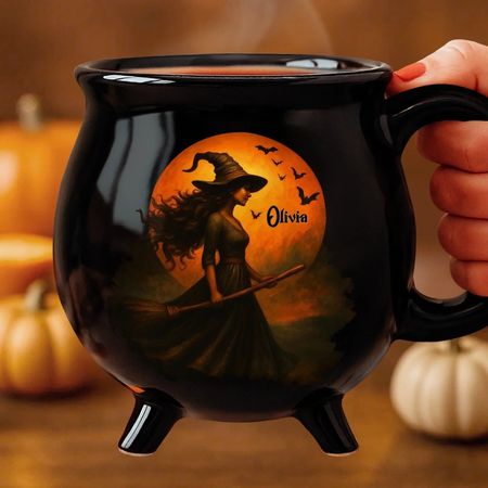 Custom Witch Cauldron Coffee Mug - Personalized Halloween Witchy Gifts For Besties, Sisters, BFF, Family, Yourself - Witching You A Wicked Brew