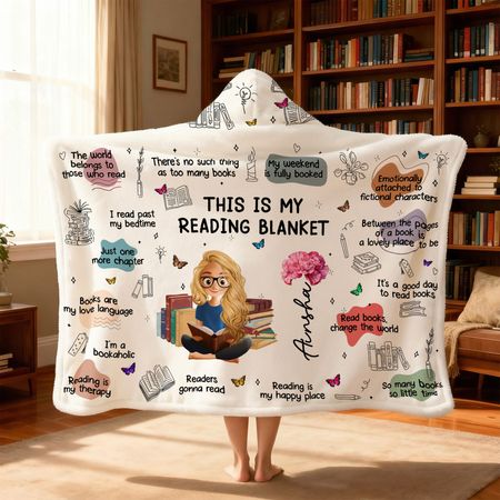 Personalized Book Lovers Blanket with Name & Birth Flower, Books Quotes Blanket Hoodie, Birthday-Christmas Gift for Women-Bookworm-Book Lovers