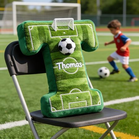 Personalized soccer initial plush pillow with name