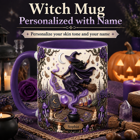 Personalized Witch Coffee Mug – Custom Name Halloween Gift for Witch Lovers