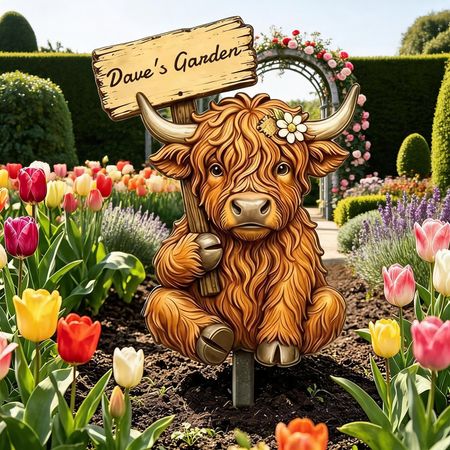Personalized Highland Cow Steel Garden Stake Sign