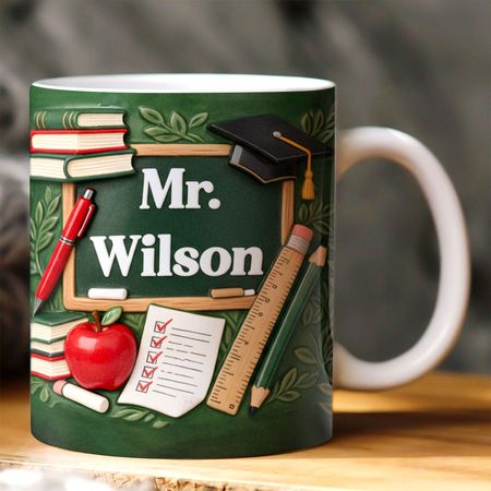 Personalised Teacher Mug with Name – Classroom Design Coffee Cup, Thank You Gift for Teachers