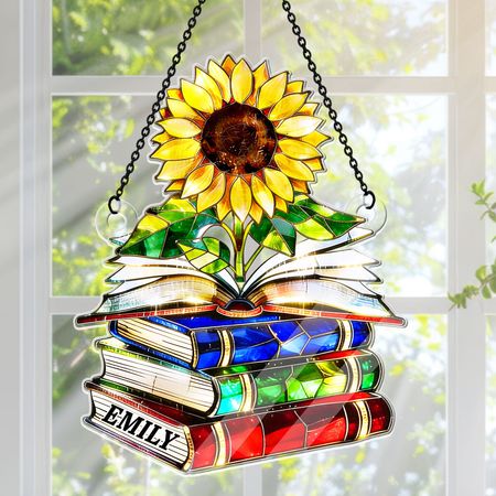 Vintage Sunflower Book Lover - Personalized Acrylic Suncatcher