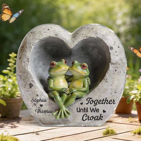 3D Effect Cottagecore Retro Aesthetic Frog Couple In Stone Hollow - Personalized Acrylic Block Plaque - Valentine's Day, Anniversary Gift For Couple, Gift For Him, For Her