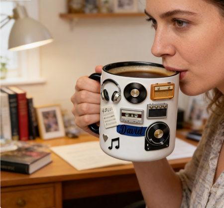 Personalised Music Lover Mug with Name – Vinyl Record Design Coffee Cup