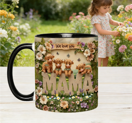 Personalised Highland Cow Family Mug with Custom Names Up to 6  Gift for Mom