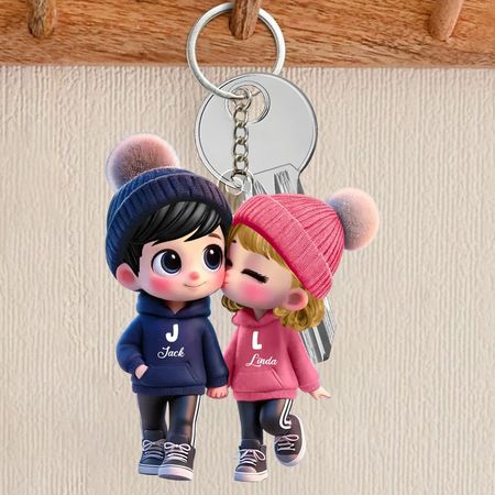 Cute Cartoon Couple Walking Custom Acrylic Keychain