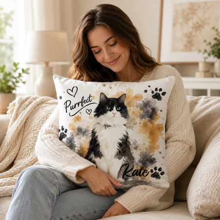 Personalized Purrfect Pet Throw Pillow | Custom Name Watercolor Cat & Dog Decorative Pillow
