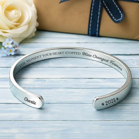 The Moment Your Heart Stopped – Personalised Bracelet Cuff with Name & Date