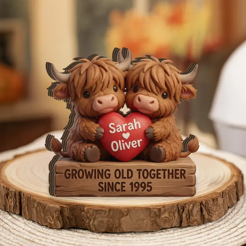 Highland Cow Couple Acrylic Plaque - Personalized Gifts For Couple