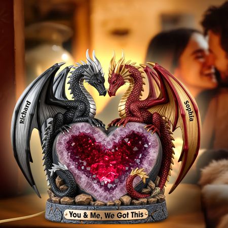 You & Me, We Got This - Customizable Acrylic Dragon Couple Heart Crystal Figurine