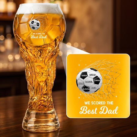 We Scored The Best Dad Soccer Trophy Beer Glass - Custom Gifts for Dad-Mom-Grandpa-Grandma