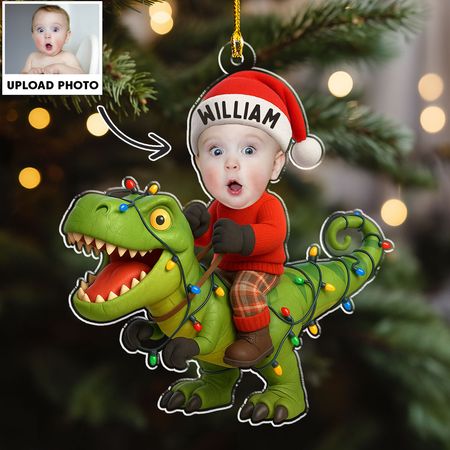 Custom Photo Baby Christmas Ornament for New Parents • Photo Dinosaur Christmas - Personalized Acrylic Ornament