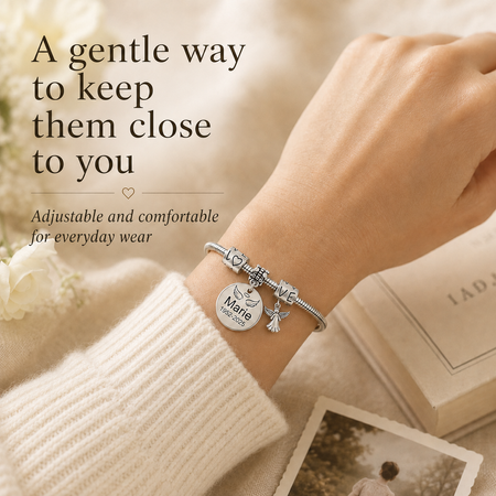 Personalized Angel Memorial Bracelet – Always in My Heart Remembrance Gift