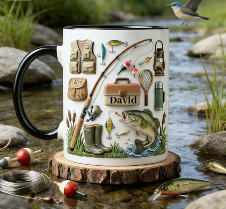 Personalised  Hooked on Fishing Mug – Custom Name Fishing Cup, Gift for Fishing Lovers